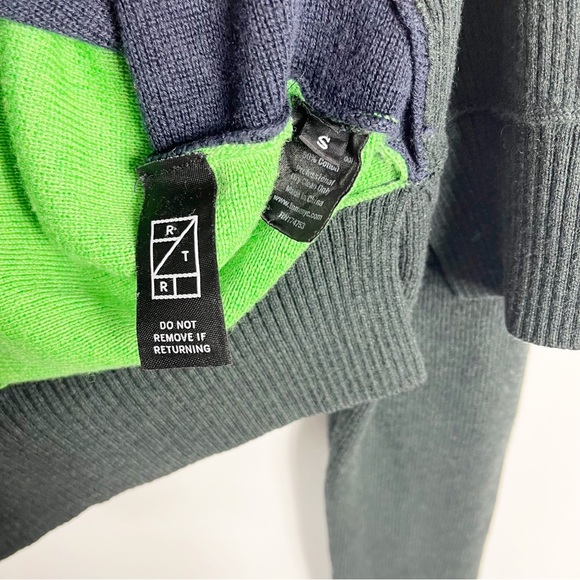 Tome Three Tone Merino Wool Blend Colorblock Sweater Size Small Navy Gray Lime - Picture 4 of 7